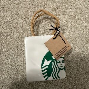 Starbucks White Tote Siren Shopping Bag Ceramic Ornament Gift Relief Holder 2018